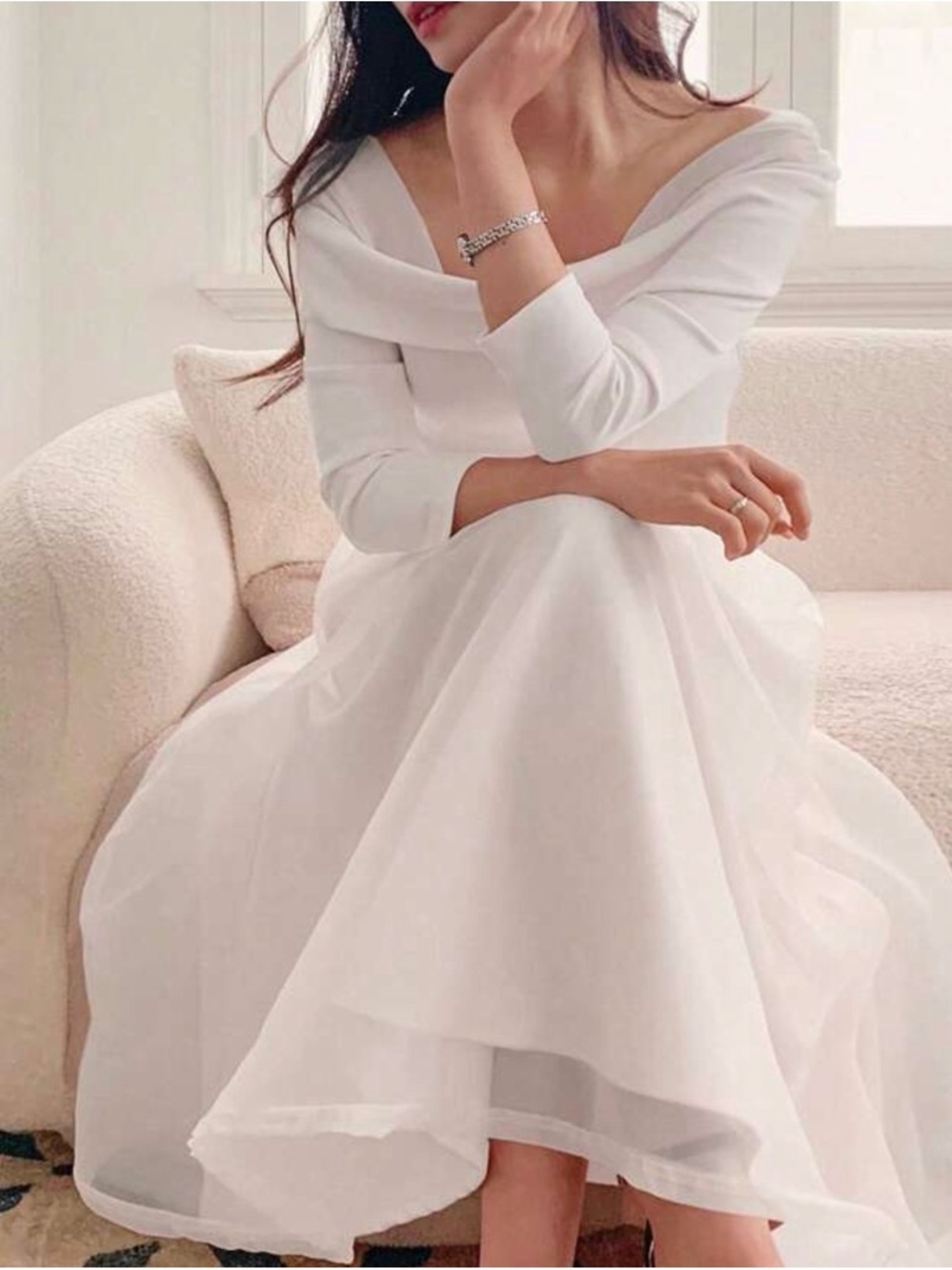 Graduation Elegant Off-Shoulder White Midi Dress - Classic Women’s Dress